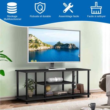 Industrial and rustic style TV stand with shelves, black, 50 cm