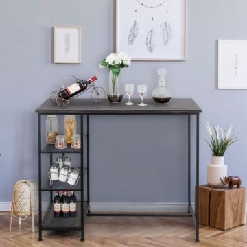 Industrial bar table with metal frame and open shelves, 3 pcs