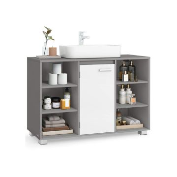 Valamukapp VASAGLE BBK507G01, Reguleeritavate riiulitega, Hall/valge, 30 × 90 × 60 cm