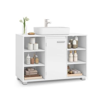 Valamukapp VASAGLE BBK507W01, Reguleeritavate riiulitega, Hall/valge, 30 × 90 × 60 cm