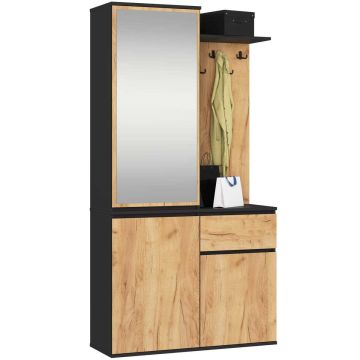 Комплект мебели для прихожей AKORD Furniture Factory ENTRO, чёрный/дубовый, 95 × 183 × 35 см