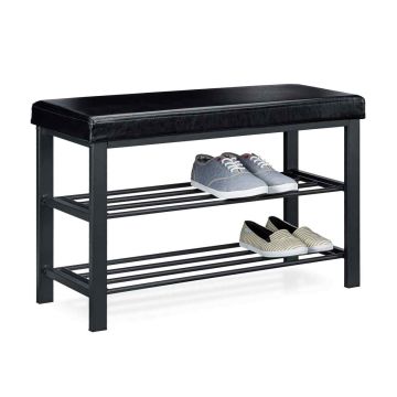 Esiku jalanõupink Relaxdays, 2 riiulit, Must, 81 × 49 × 31 cm