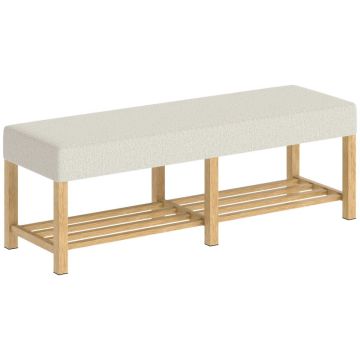 Обувная банкетка для прихожей, с открытой полкой, Белая, 140 × 48 × 44 см