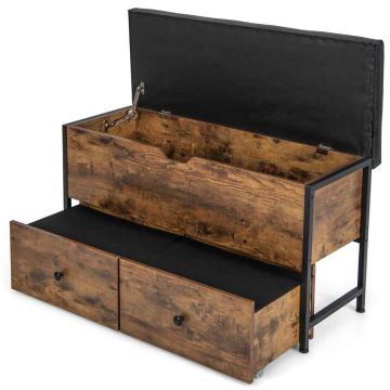 Hallway Bench, 2 Drawers, Brown/Black, 101.6 × 40.6 × 58.4 cm