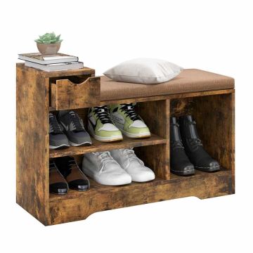 Hallway Bench, 1 Drawer, 3 Open Shelves, Brown, 81.28 × 53.34 × 30.48 cm