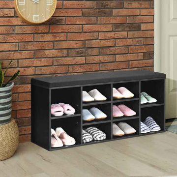 Entrance bench, 6 slots, Black, 104.14 × 48.26 × 30.48 cm
