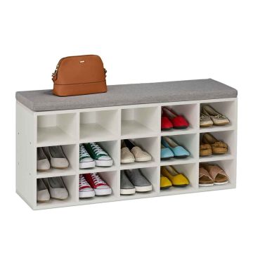 Esikupink Relaxdays, 15 lahtrit, Valge/hall, 105 × 48 × 30 cm