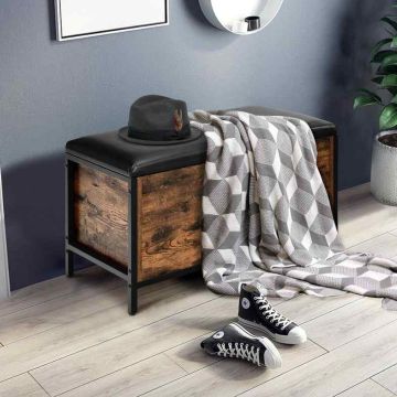 Entrance bench, with storage compartment, Brown/black, 80.01 × 40.64 × 49.53 cm