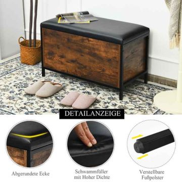 Hallway Bench, With Storage, Brown/Black, 80 × 40 × 50 cm