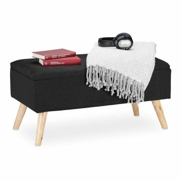Банкетка для прихожей с местом для хранения Relaxdays, объём 40 л, Чёрный, 79,5 × 39,5 × 39,5 см
