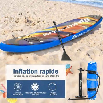 Inflatable paddle board, with accessories, gray/oak color, 320 × 76 × 15 cm