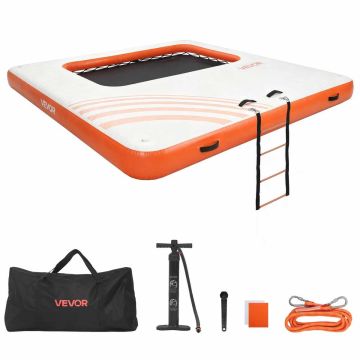 Täispuhutav ujuvplatvorm VEVOR RDM305R, redel, pump ja kott, valge/oranž, 3,05 × 3,05 × 0,15 m