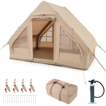 Inflatable Camping Tent, 4-6 People, Sand, 295 × 207 × 202 cm