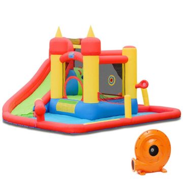 Inflatable water slide, with pool and climbing wall, 14 × 13 × 7.5 ft