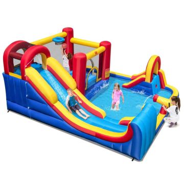Inflatable water castle, with slide and climbing wall, 451.5 × 396 × 219.5 cm