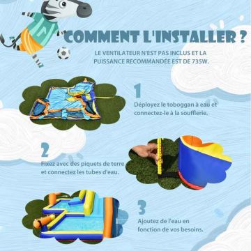 Inflatable playground, water and dry slide, 465 × 500 × 200 cm