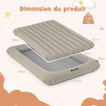 Inflatable mattress for children with electric pump, 80-90% capacity, gray