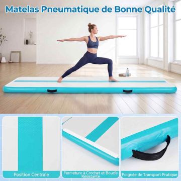 Inflatable gymnastics mat, with electric pump, Green/gray, 297 × 98 × 11 cm