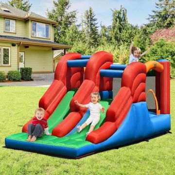 Inflatable Children's Playhouse, 2 Slides, Multicolored, 143 × 73.5 × 71 inches