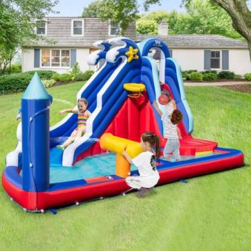 Inflatable water park, with slide and climbing wall, 414 × 300 × 235 cm