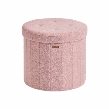 SONGMICS Round Pouf, Foldable with Storage Box, Pink, Ø 46 × 45 cm