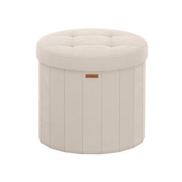 SONGMICS Round Folding Pouf with Storage Box, Sand, Ø 46 × 45 cm