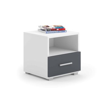 Прикроватная тумбочка Emi 40,5x37x40 см, белая / темно-серая