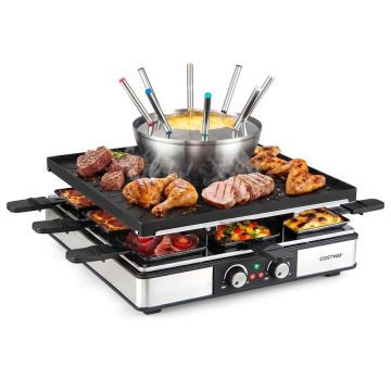 Raclette grill with fondue, 8 trays, 36.5 × 36.5 × 14.5 cm