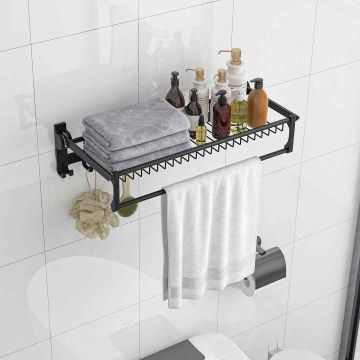 Towel rack, 4 built-in and 5 sliding hooks, 59.69 × 13.97 × 25.4 cm