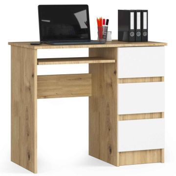 Kirjutuslaud A-6 CLP, parempoolne, 3 sahtliga, tamme/valge, 90 × 77 × 50 cm
