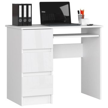 Kirjutuslaud A-6 CLP, vasakpoolne, 3 sahtlit, Valge, 90 × 77 × 50 cm
