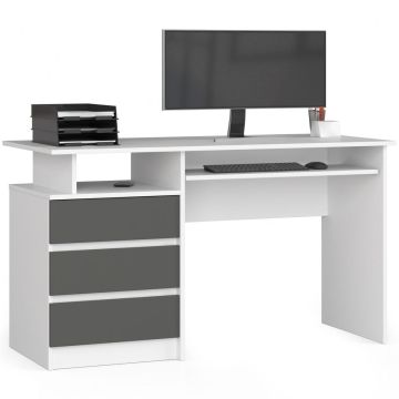 Kirjutuslaud AKORD CLP, 3 sahtlit, valge/hall, 135 × 77 × 60 cm