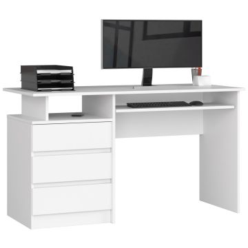 Arvutilaud AKORD CLP, 3 sahtlit, Valge, 135 × 77 × 60 cm