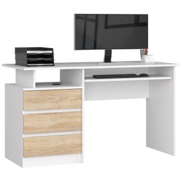 Kirjutuslaud CLP, 3 sahtlit, valge/tamme, 135 × 77 × 60 cm