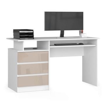 Kirjutuslaud CLP AKORD Furniture Factory, 3 sahtlit, valgebeež, 135 × 77 × 60 cm