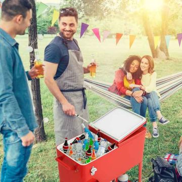 Cooler box on wheels, 76 l, Red, 78 × 85 × 38.5 cm