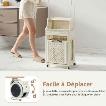 Wheel laundry box with hanger, 30 l, Sand, 40 × 136 × 29.5 cm