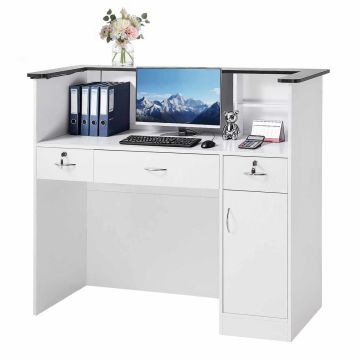 Стойка администратора VEVOR DX0202-C250356D-01, 3 ящика, Белый/чёрный, 127,5 × 110 × 52 см
