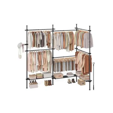 Reguliuojama drabužių kabykla iki lubų, 3 pakopos, matinė juoda