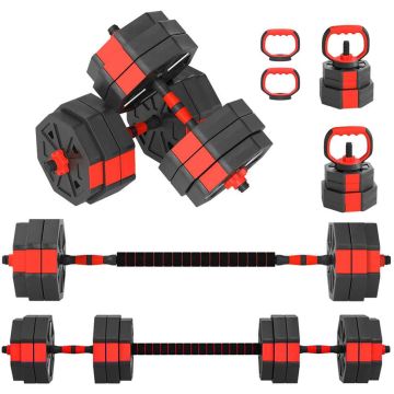 Reguliuojamas 6-in-1 hantelių rinkinys, 30 kg, namų treniruotėms, raudonas
