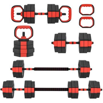 Reguliuojamas hantelių rinkinys 25 kg, 6-in-1, raudonas