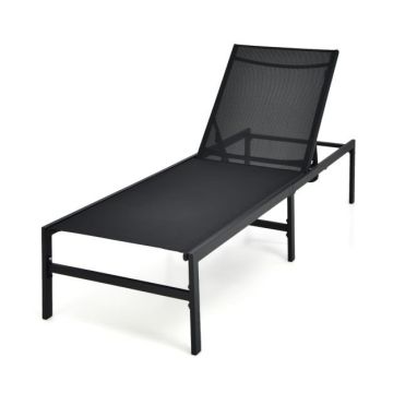 Adjustable outdoor chaise longue with 6-position backrest, black
