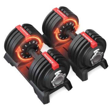 SONGMICS SYL548R101 Adjustable Dumbbells, 2 pcs, Black and Red, 40 × 20 × 21 cm