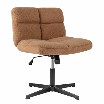 Adjustable height office chair with U-shaped seat, without armrests, brown