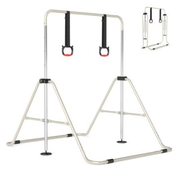 Adjustable height gymnastics bar for children, 93-132 cm, metal frame, beige