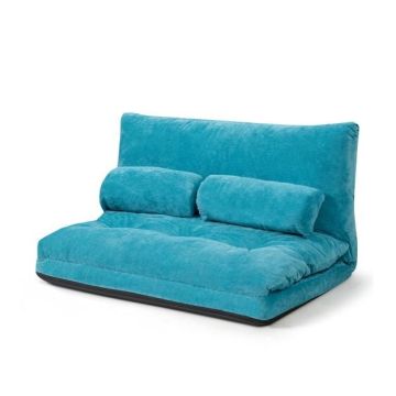 Adjustable Height Floor Sofa with 2 Lumbar Pillows, Blue