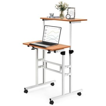 Adjustable height computer desk, 2 tabletops, 59.69 × 69.85–101.6 × 60.96 cm