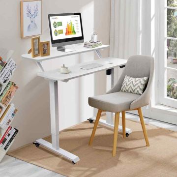 Adjustable height desk, 2 tabletops, White