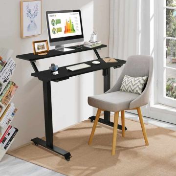 Adjustable height desk, 2 tabletops, Black