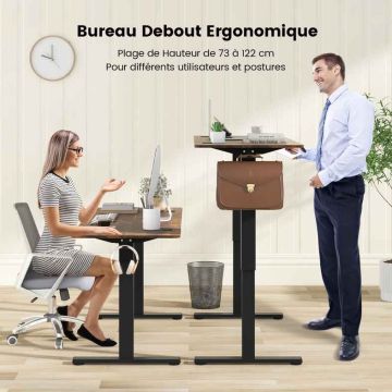 Height-adjustable desk, electric, brown/black, 140 × 60 × 73–122 cm